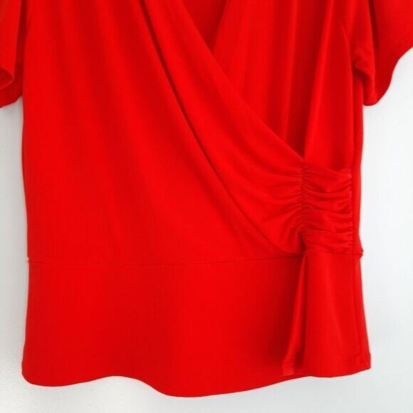 BANANA REPUBLIC Surplice Stretch Faux Wrap Blouse Top Red Sz L - Picture 3 of 11